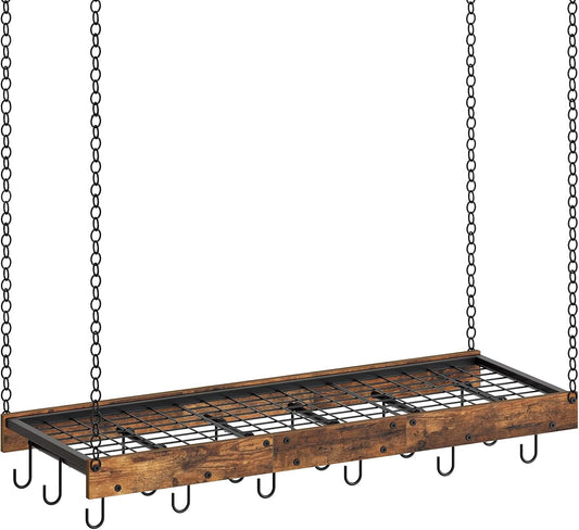 CHOEZON Hanging Pot Rack, Ceiling Wall Mounted Pot Rack for Kitchen, Industrial Style Pot Hanger with 18 Hooks, Cookware Storage Organizer, for Pots and Pans, Rustic Brown and Black TPR12BFC1