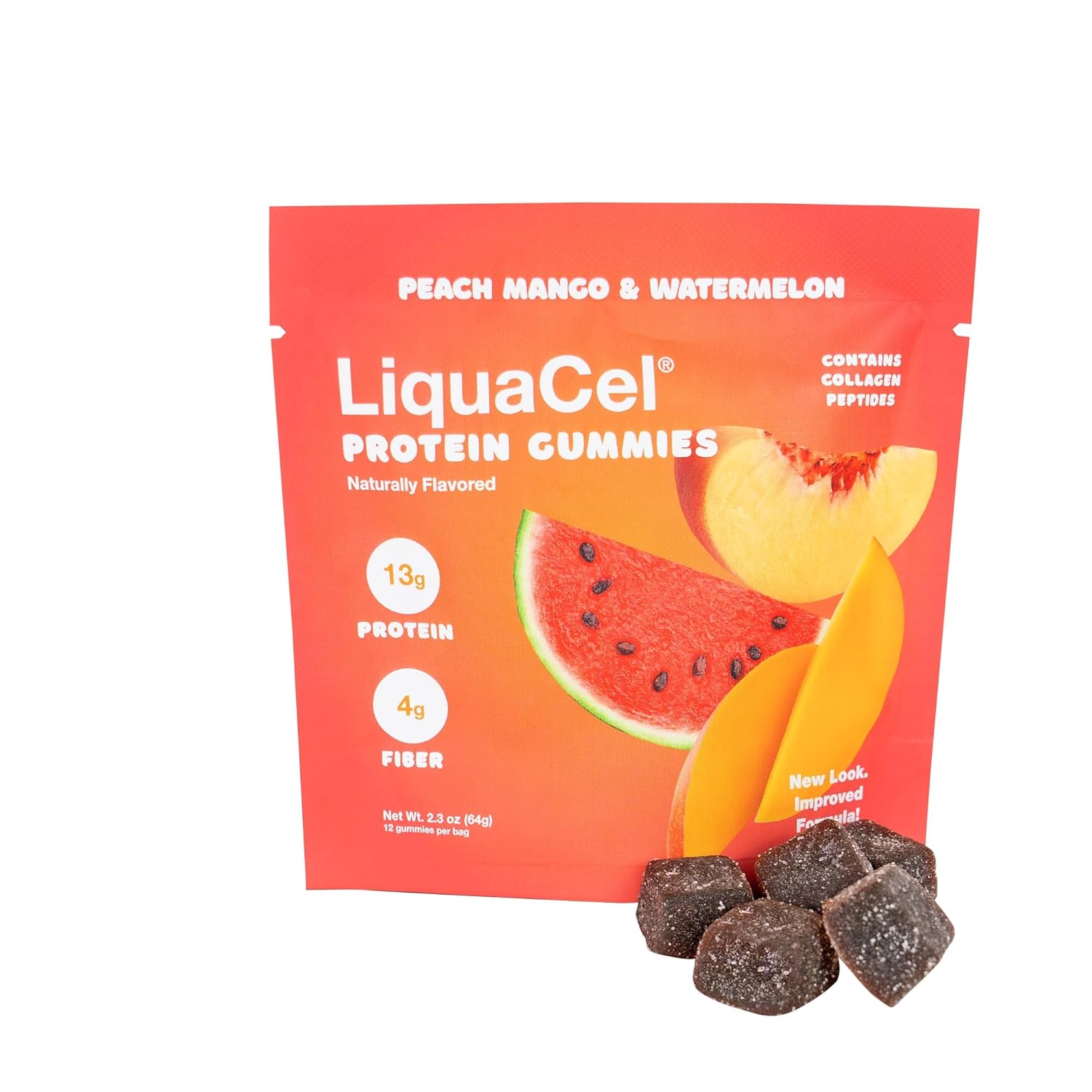 LiquaCel Protein Gummies - Peach Mango/Watermelon - 13g Protein - Case of 50 Packs