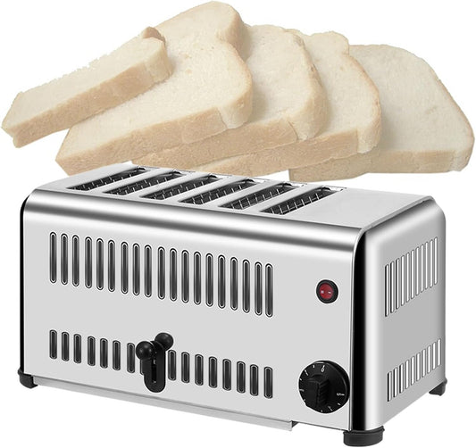 6 Slot Commercial Toaster, 6 Slice Wide Slot Stainless Steel Toaster, for Restaurant and Home Kitchen, with Tray, One-Piece Molding Process (2240W)