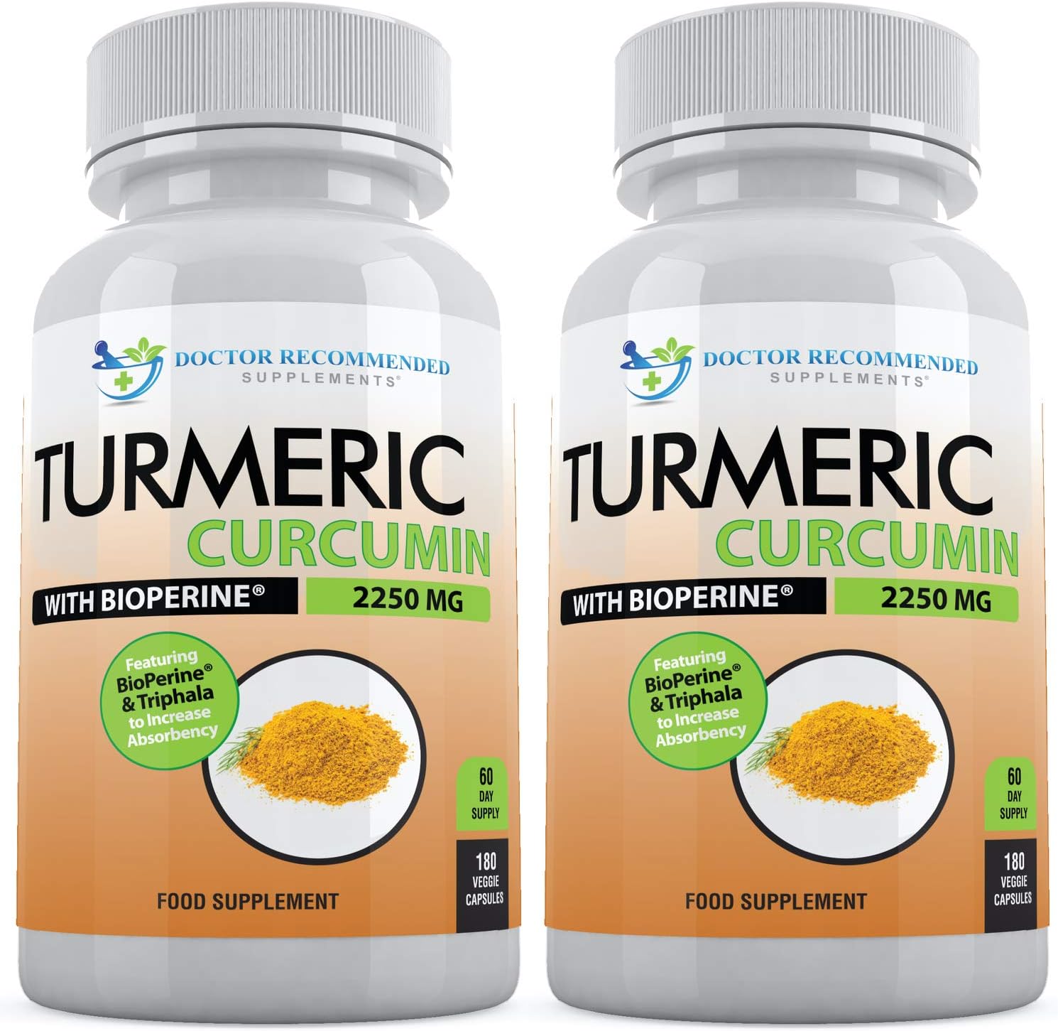 Turmeric Curcumin with Bioperine - 360 Veggie Capsules - 2250mg 95% Curcuminoids with Black Pepper Supplement and Triphala (Pack of 2)