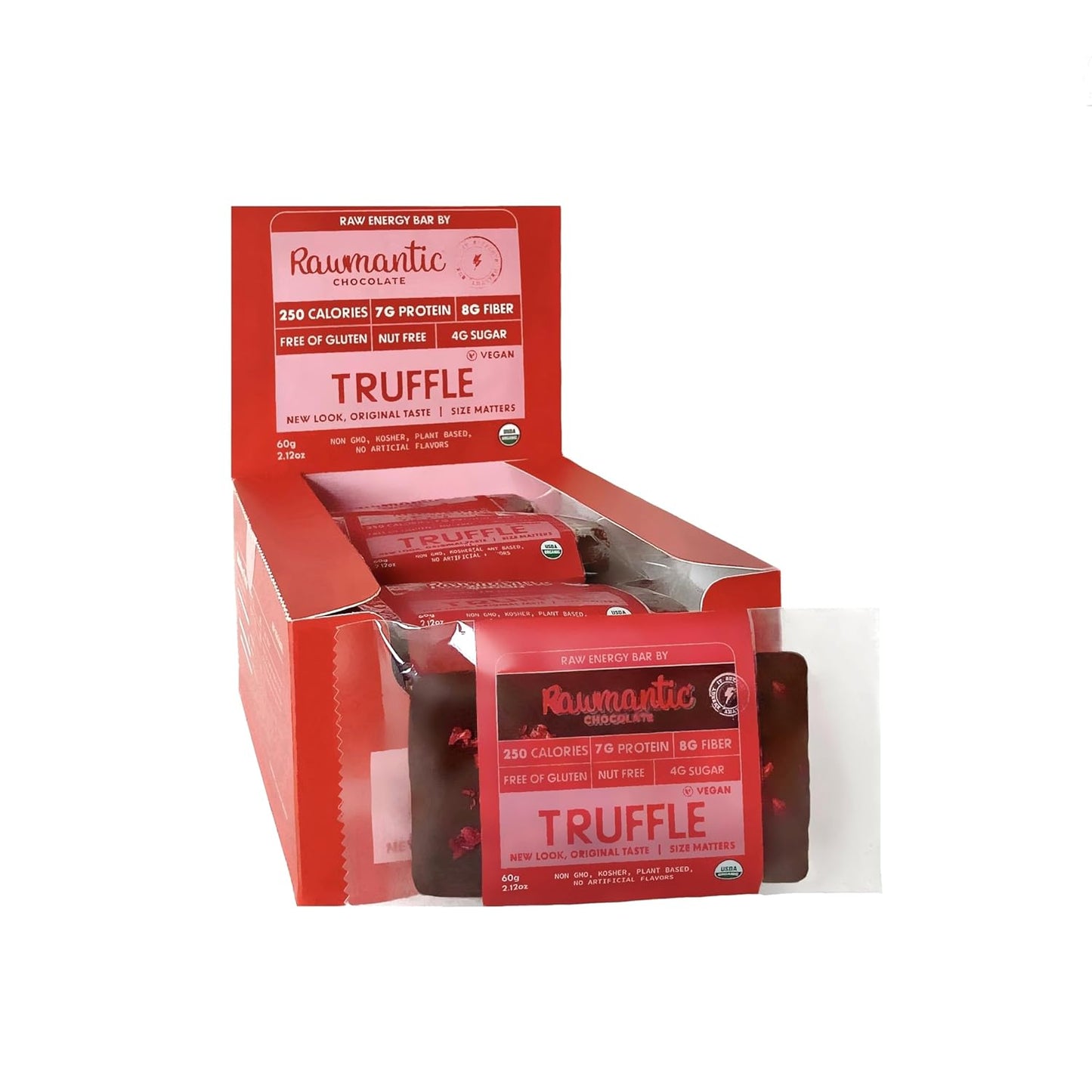 Rawmantic Dark Chocolate Truffle Berry Vegan Energy Bars - 2.1 Oz (Pack of 12) - Snack Bars - Dairy, Nut and Gluten Free Dark Chocolate Bar - Perfect for Vegan Diets - Non-GMO Dark Chocolate Energy Snacks