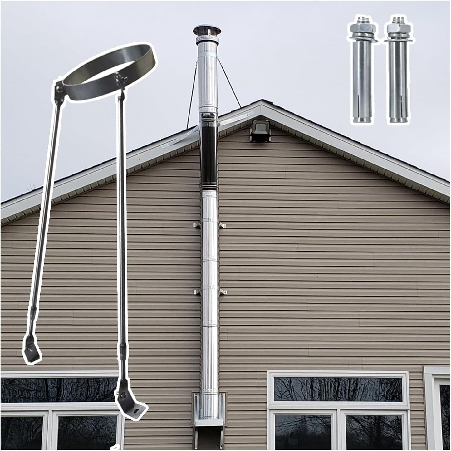 MZZKFC Universal Support Bracket Set for Stove Pipes, Chimney Roof Bracket, Outdoor Steel Chimney Support