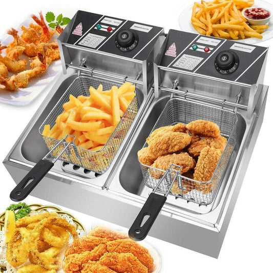 Kitchen Stainless steel Electric Double Tank Deep Fryer 6+ 6 Liters with 2 year warranty