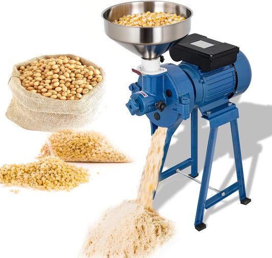 Dry & Wet Electric Grain Mill for Grinding Corn, Rice, Cereal, Wheat, Chilli into Fine Powder, Commercial Grade 110V Flour or Feed Mill with Adjustable Grind & Included Funnel (Dry Wet Grinders)