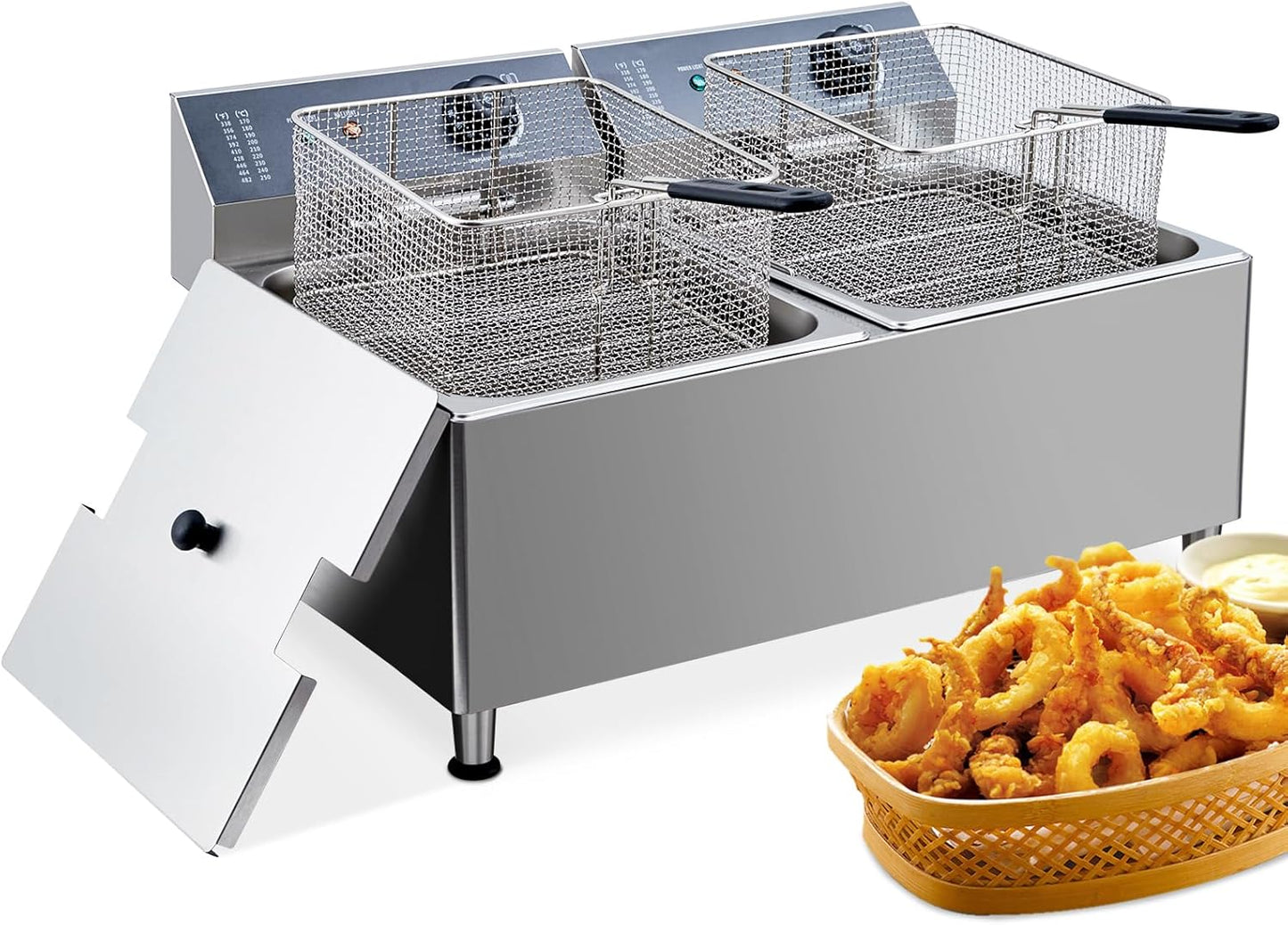 PioneerWorks Electric Fryer 22L, 23.2QT Fryers With Baskets Large, 3700W Portable Deep Fryer For Restaurant And Home Use, Electric Deep Fryer With Basket And Lid, With 304 stainless steel heating tube