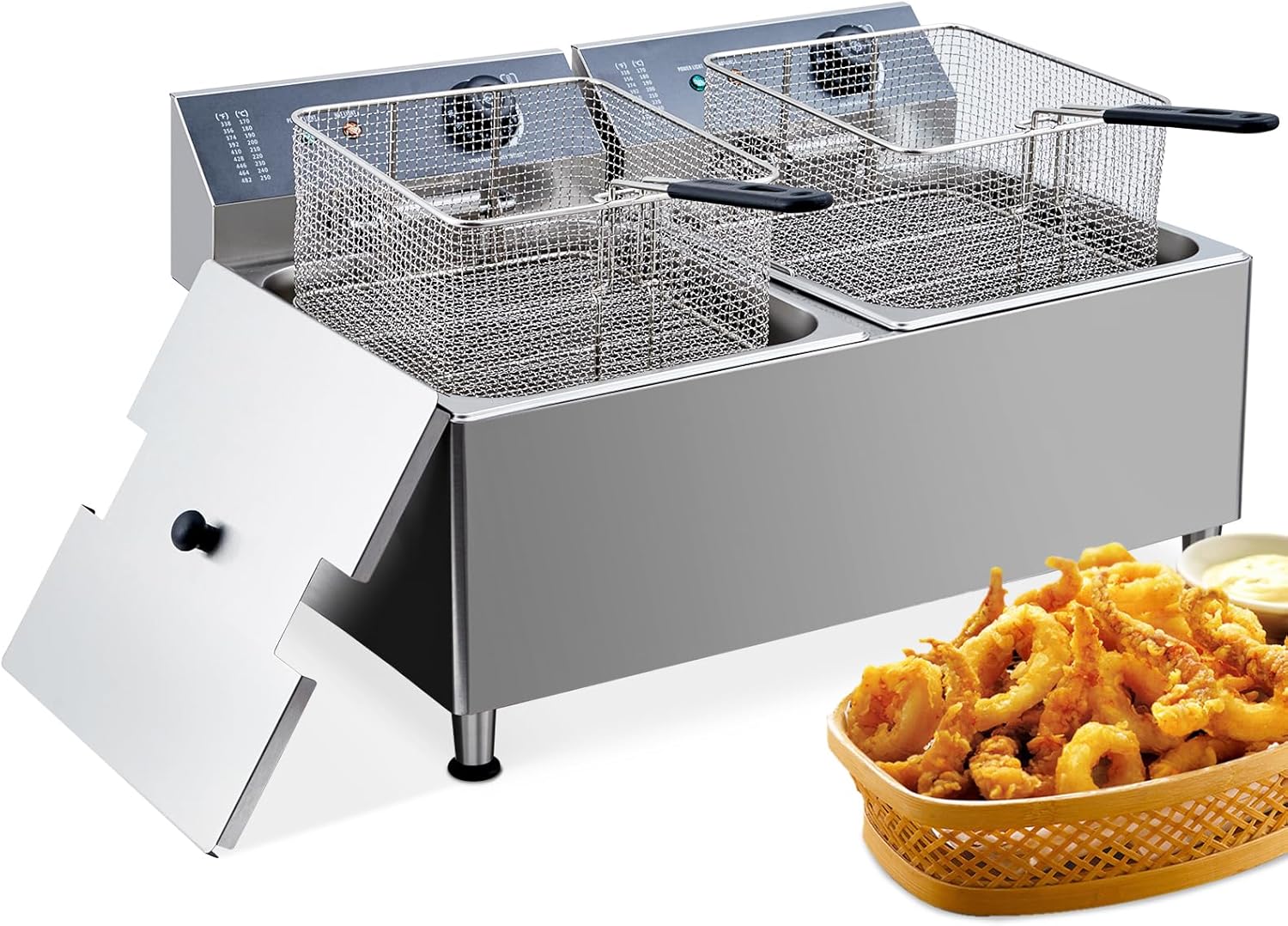 PioneerWorks Electric Fryer 22L, 23.2QT Fryers With Baskets Large, 3700W Portable Deep Fryer For Restaurant And Home Use, Electric Deep Fryer With Basket And Lid, With 304 stainless steel heating tube