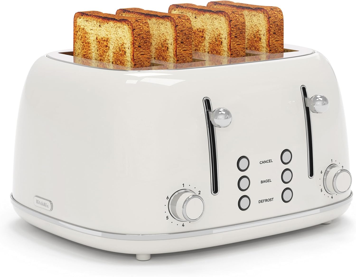 Toaster 4 Slice, Retro Stainless with 6 Bread Shade Settings,1.5''Wide Slots Toaster with Cancel\/Defrost\/Reheat Functions,Dual Independent Control Panel, Removal Crumb Tray (White)