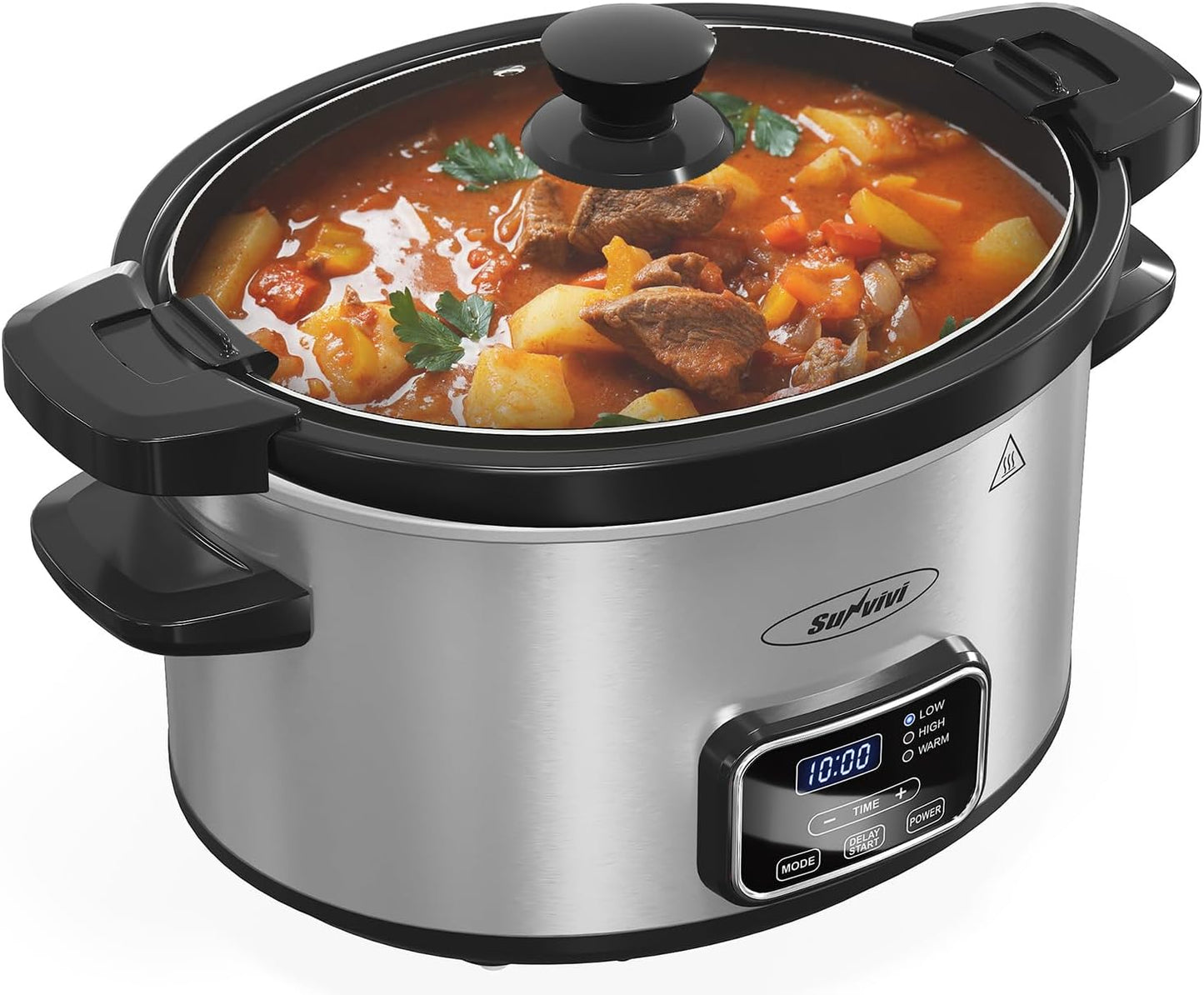 Sunvivipro 4qt Slow Cooker, Programmable Slow Cooker with Locking Lid, Removable Ceramic Pot, 3 Heating Settings & Time Control, Mini Food Warmer with Dishwasher-safe Lid & Pot, Silver
