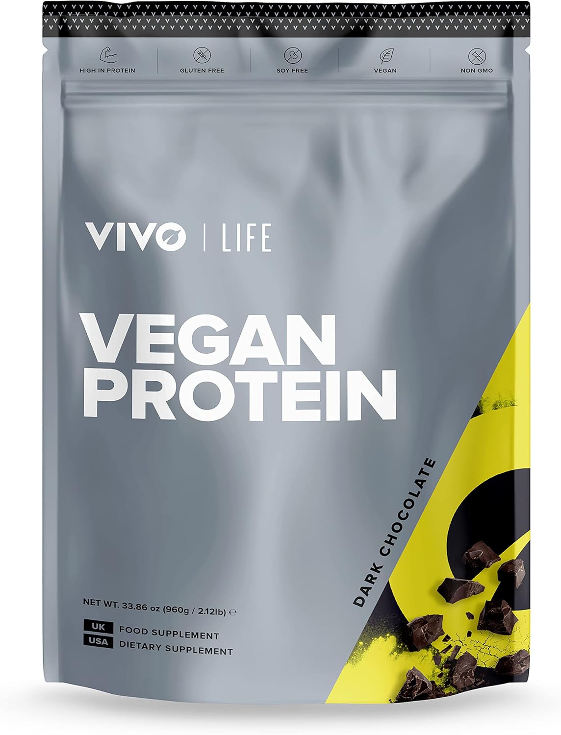 VIVO Vegan Protein Powder - 0.7 oz of Plant-Based Protein per Scoop, 30 Servings (33.8 oz) (Dark Chocolate)