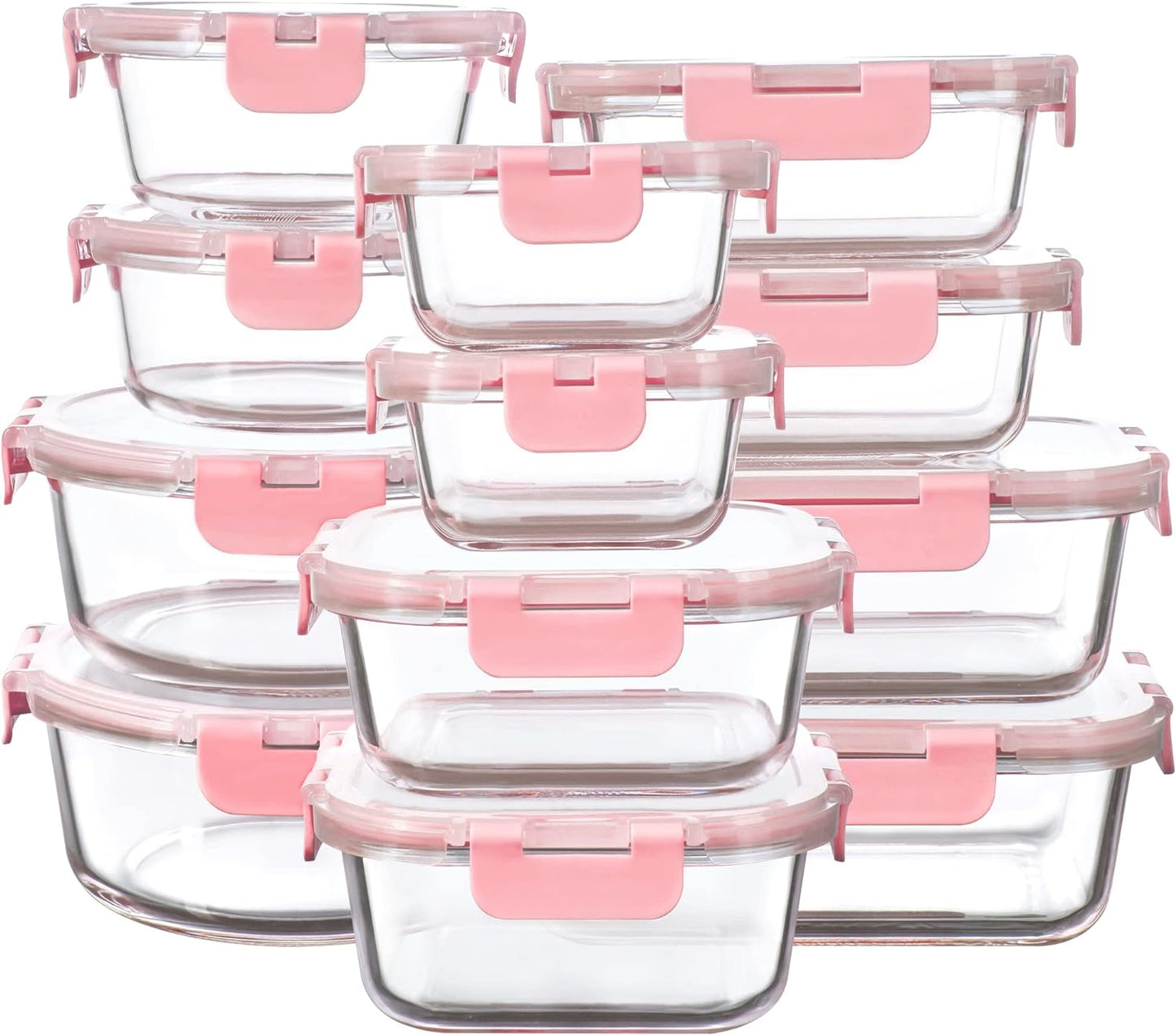 FAWLES 12 Pack Glass Storage Containers with Lids, Leak-Proof Meal Prep Containers, Dishwasher\/Microwave\/Oven\/Freezer Safe Glass Food Storage Containers for Leftovers, to Go