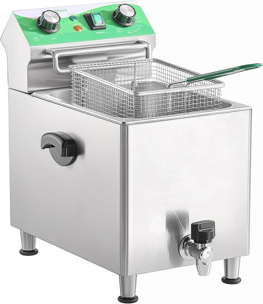 NUPANT Deep Fryer with Basket and Lid Commercial Fryers with Oil Filtration and Timer 12L\/12.7QT Electric Countertop Fryer Stainless Steel Single Tank Fryer for Home and Reastaurant Use 110V 1750W