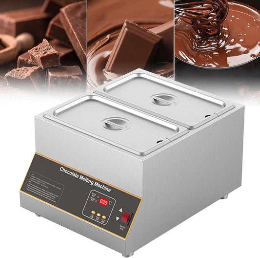 RESKIU Commercial Chocolate Tempering Machine,Chocolate Warmer Boiler, Chocolate Melter, 500W Hot Chocolate Cream Tempering Machine 0~85℃, Chocolate Melting Pot,2tank