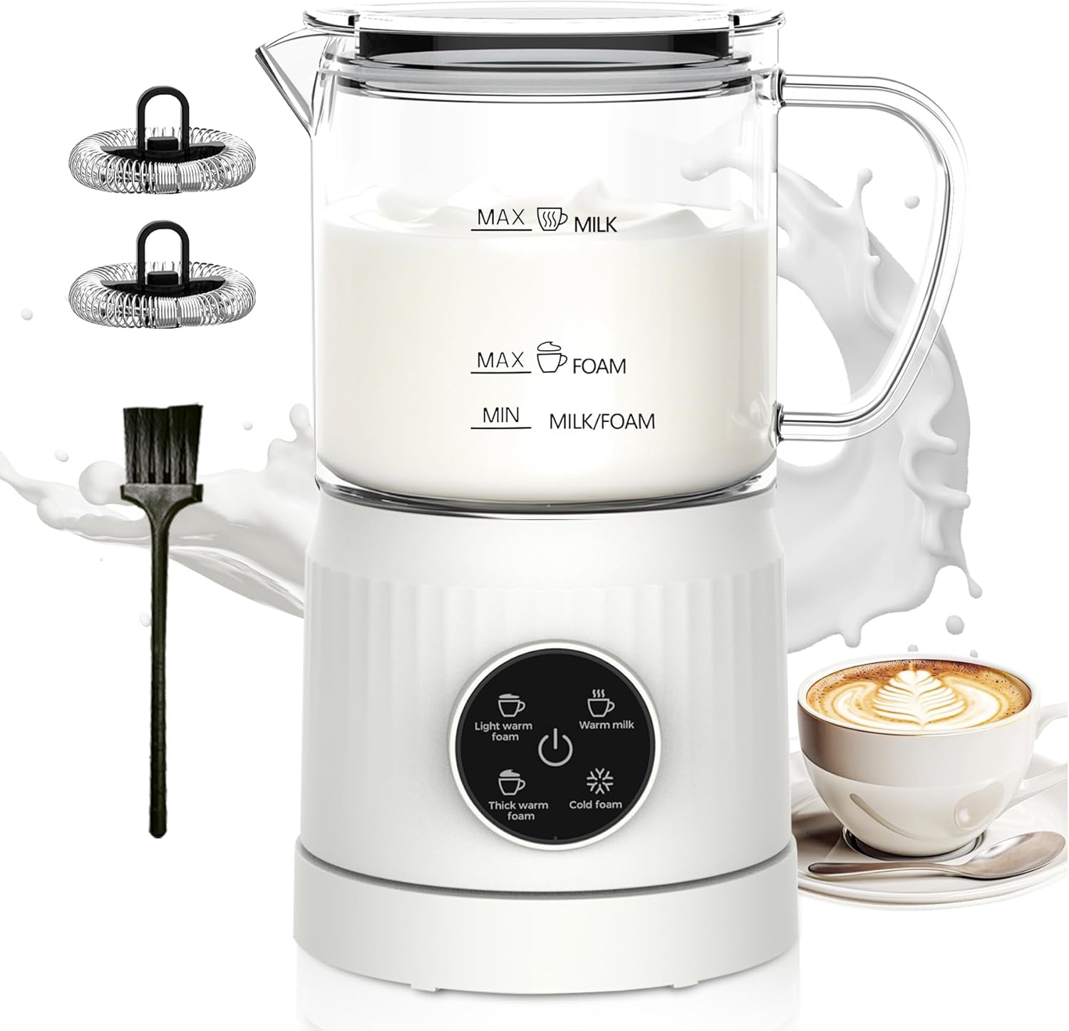 Casimhu 4-in-1 Milk Frother, Electric Milk Frother and Steamer with LED Touch Screen, Non-stick Bottom, Milk Warmer 13.52oz for Lattes, Cappuccinos, and Macchiatos at Home, White