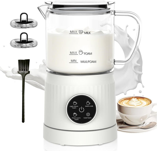 Casimhu 4-in-1 Milk Frother, Electric Milk Frother and Steamer with LED Touch Screen, Non-stick Bottom, Milk Warmer 13.52oz for Lattes, Cappuccinos, and Macchiatos at Home, White
