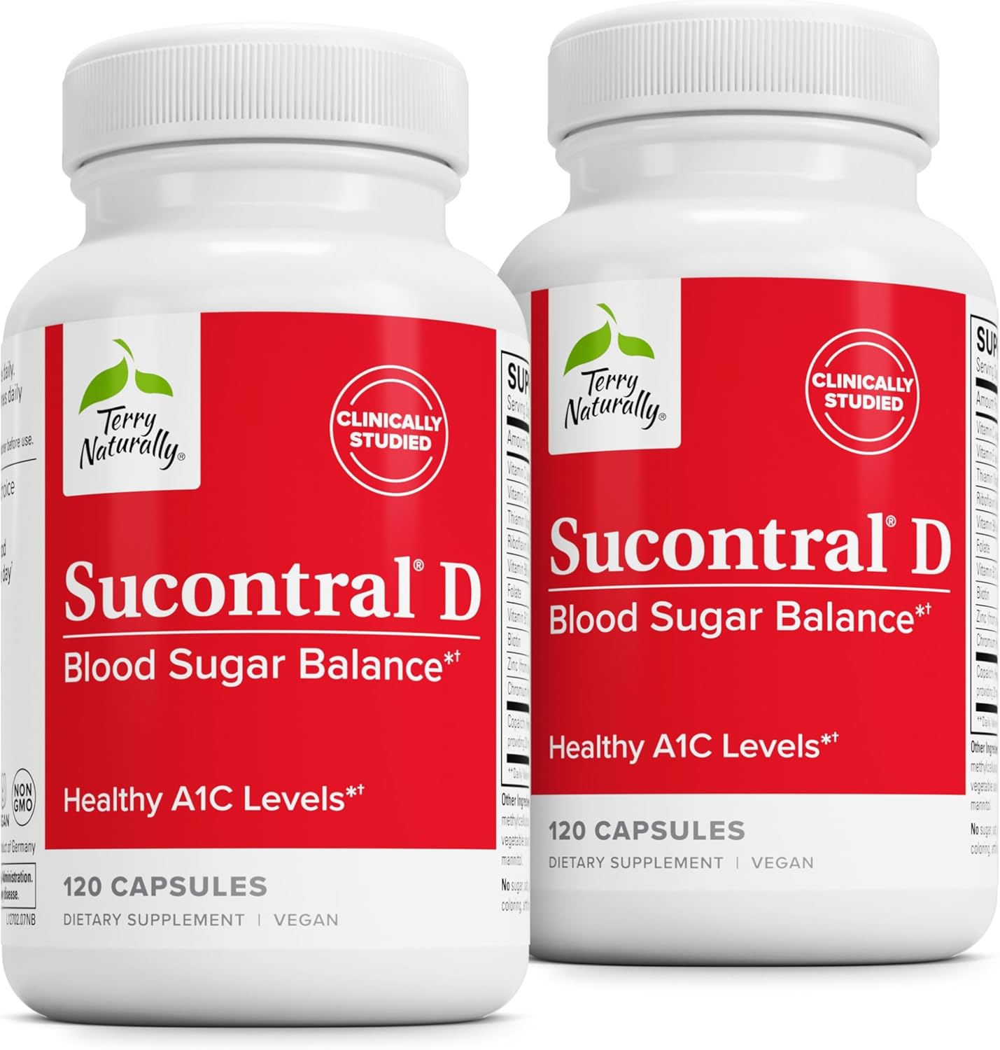 Terry Naturally Sucontral D - B-Complex & Folate Supplement - Carbohydrate Metabolism Support - Vitamin & Mineral Supplement with Zinc & Chromium - 120 Capsules (Pack of 2)