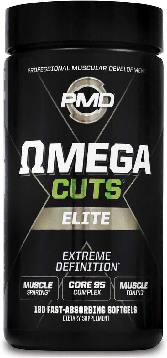 PMD Sports Omega Cuts Elite -Fat Loss-Muscle Defining Formula - Omega Fatty Acids, MCT's and CLA for Muscle Definition and Maintenance - Keto Friendly For Women and Men - Stimulant Free (180 Softgels)