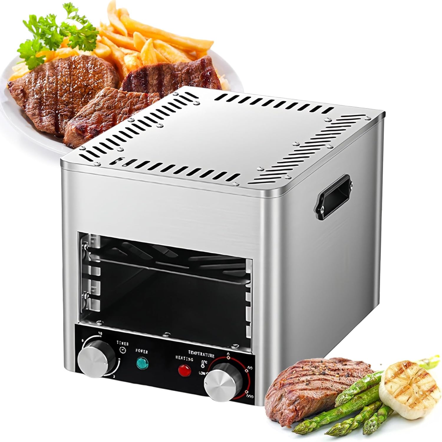 SAIYERUS Electric Steak Grill, Portable Indoor Countertop Oven, Smokeless Electric Grill with 10min Timing & 800℃ Temperature Adjustment, Steak Oven for Broil Chicken Beef Pork and Vegetables,A-220V