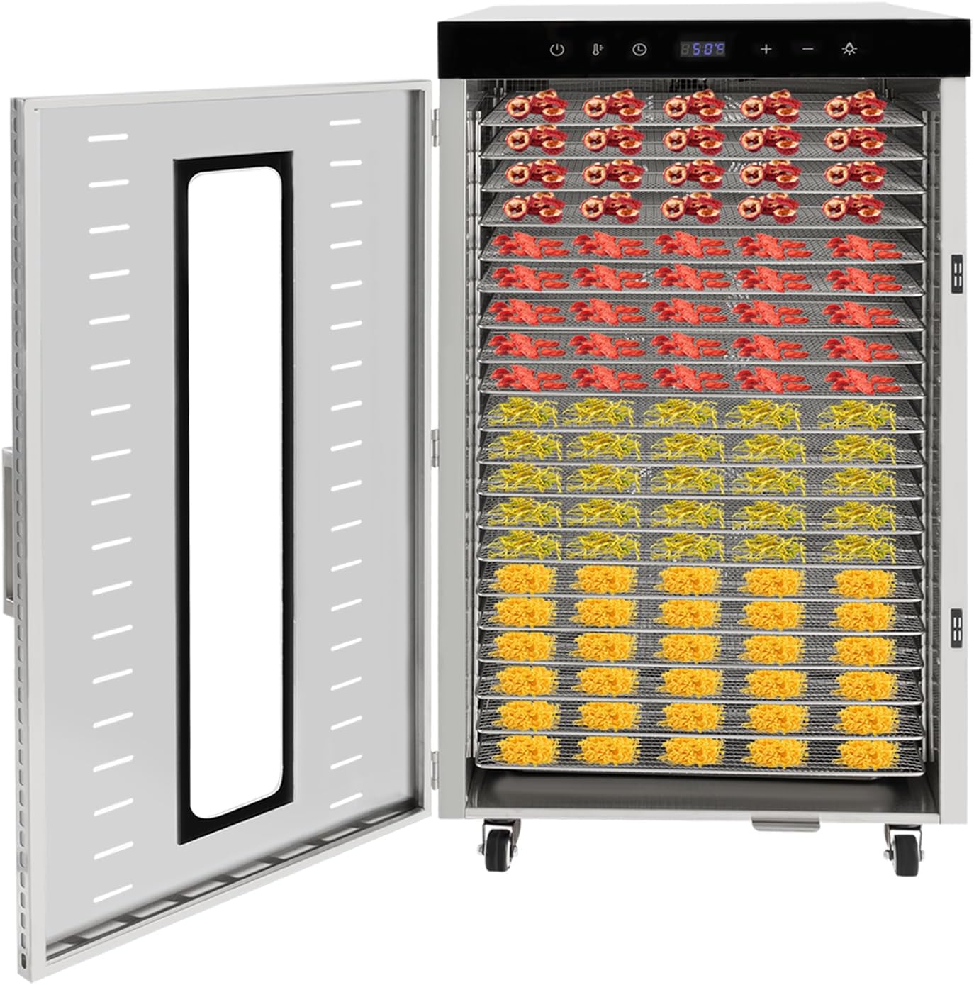20 Layers Commercial Food Dehydrator Dryer 1700W 304 Stainless Steel Food Dryer Machine with 4 Wheels & LED Display Air Dry Machine for Vegetables Fruits Spices Meats Commercial Dehydrator