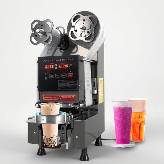 Cup Sealing Machine, Full Automatic Cup Sealer Machine 90/95mm Electric boba Cup Sealing Machine 500-650 Cups/H Digital Control LCD Panel Suitable for Bubble tea, Coffee, Drinks, Desserts