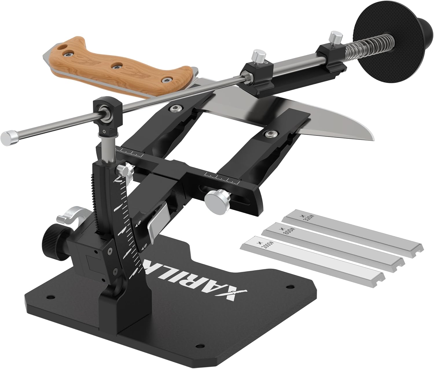 XARILK GEN3 Guided Knife Sharpening System, Aluminium | Professional knife sharpener, Knife Sharpening Kit W \/ 3 Al Plates Diamond (320#, 800#, 2000#) for For Hunting & Kitchen Knives