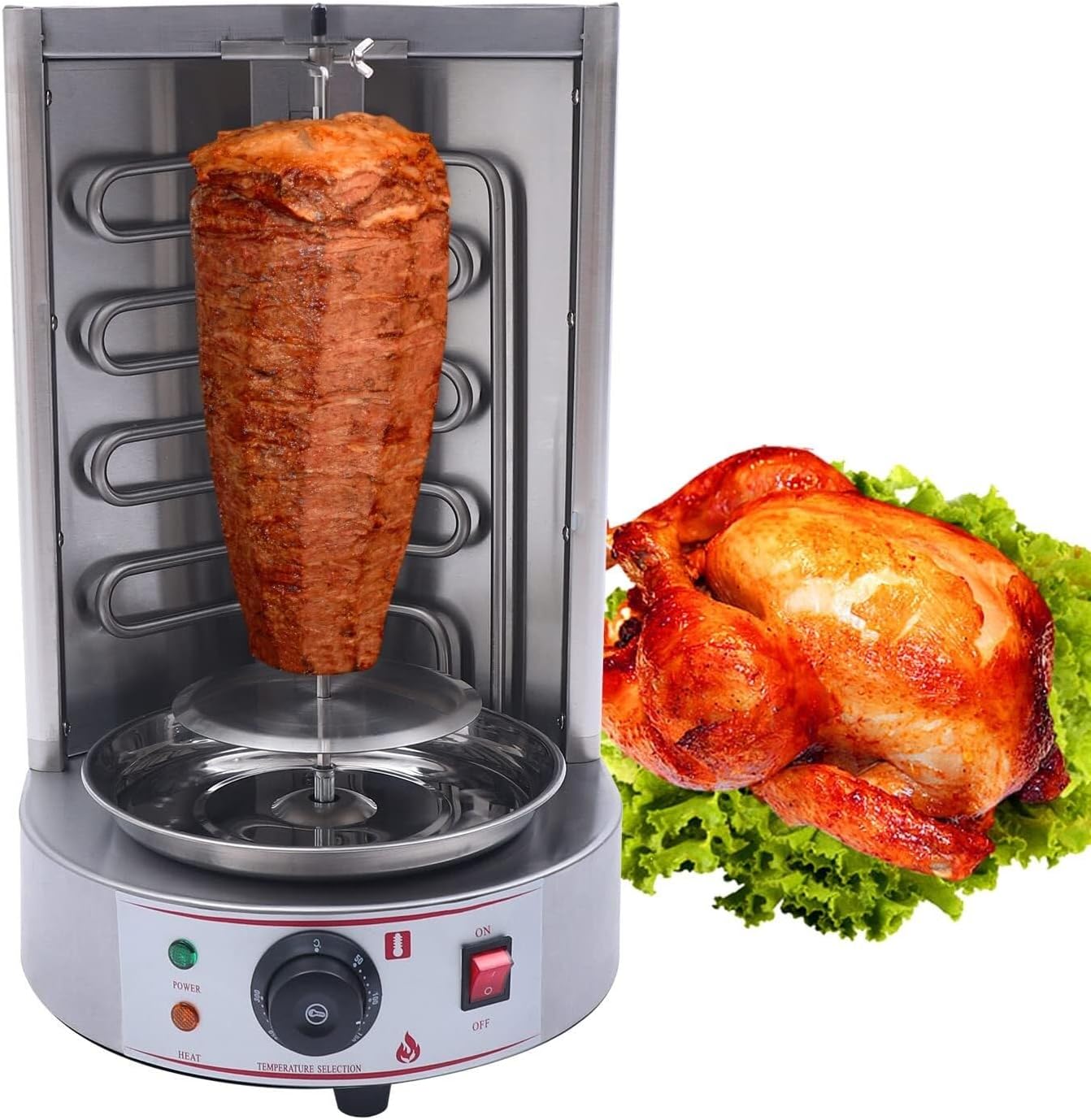 BBQ Meat Machine, Commercial Vertical Rotisserie Rotating Barbecue Oven Shawarma Grill Machine, Electric Automatic Stainless SteelRotating Machine with Temperature Adjustable 50-300℃