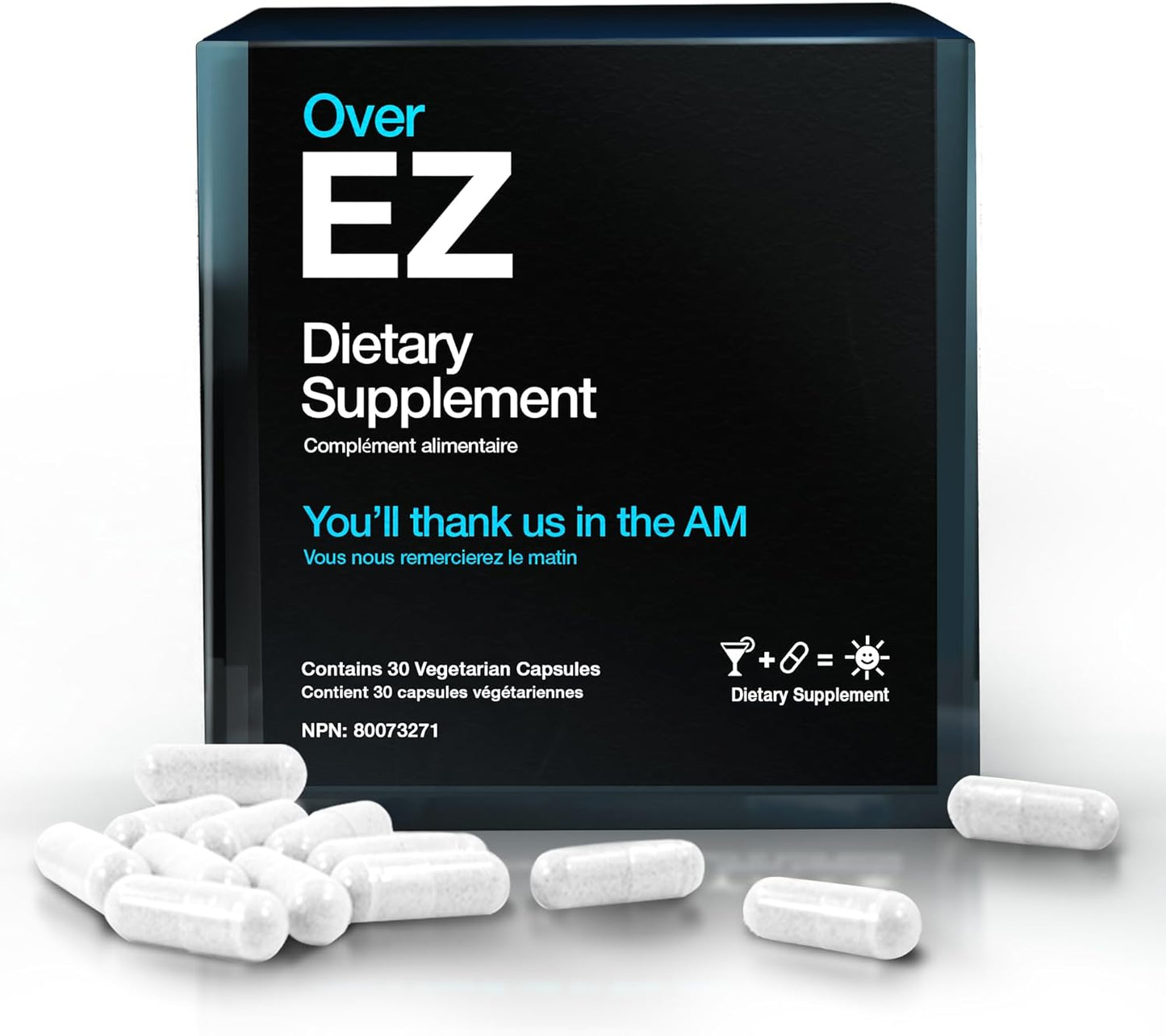 OVER EZ Pre-Drink Supplement - [$1.30 x Serving] Party Recovery & Prevention Pills for a Night Out & Better Mornings, Milk Thistle, Amino Acids, Vitamin Bs (30 Servings)