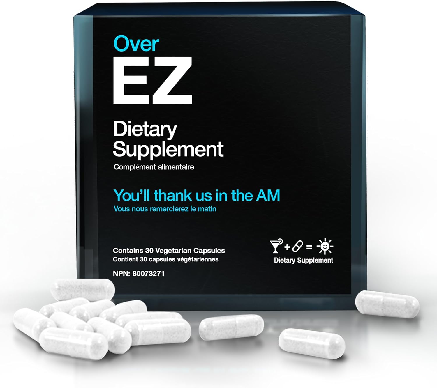 OVER EZ Pre-Drink Supplement - [$1.30 x Serving] Party Recovery & Prevention Pills for a Night Out & Better Mornings, Milk Thistle, Amino Acids, Vitamin Bs (30 Servings)