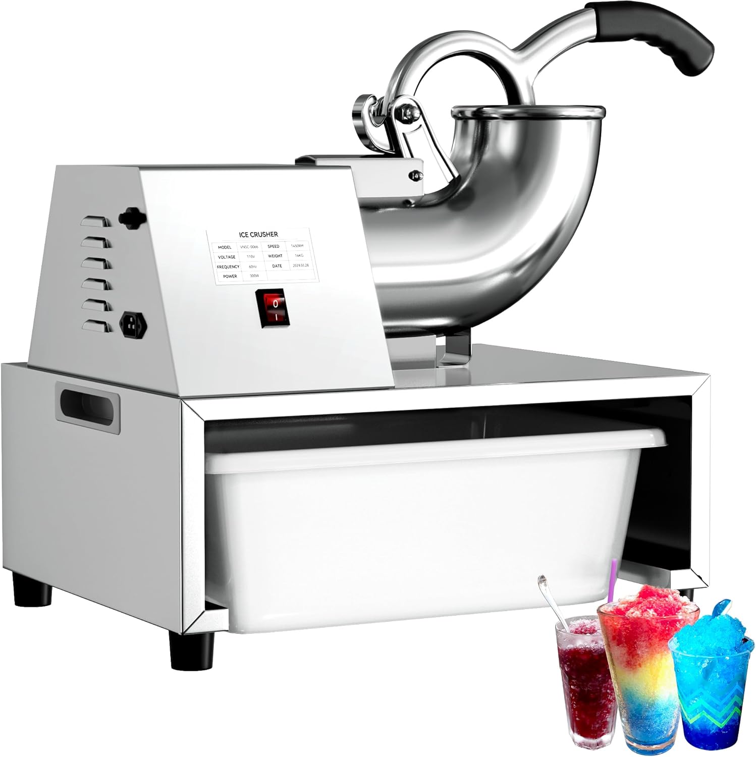 Snow Cone Machine Shaved Ice, 500LB/H Commercial Ice Crusher Shaved Ice Machine Fluffy, 300W Industrial Commercial Big Ice Shaving Machine for Snow Cones for Home Party