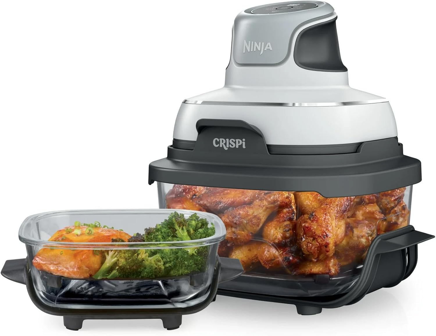 Ninja Crispi 3-in-1 Portable Air Fryer System with 4‑Qt + 5‑Cup Borosilicate Glass Bowls & Leak‑Proof Lids