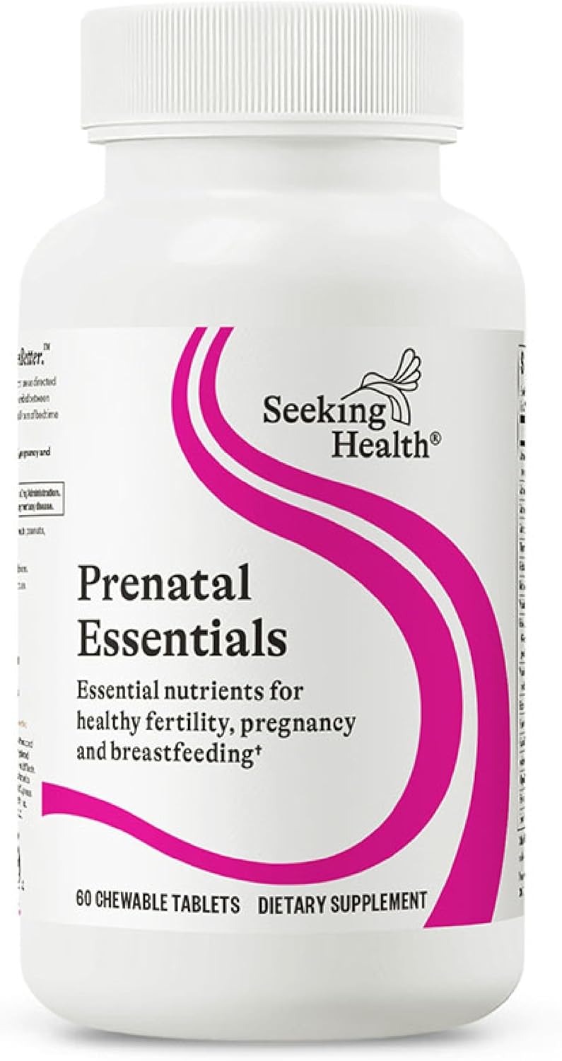Seeking Health Prenatal Essentials Chewable, Folinic Acid and L-5-MTHF, B-Complex Vitamins, Healthy Pregnancy and Breastfeeding Support, Methylation Support, Vegan and Vegetarian (60 Tablets)*