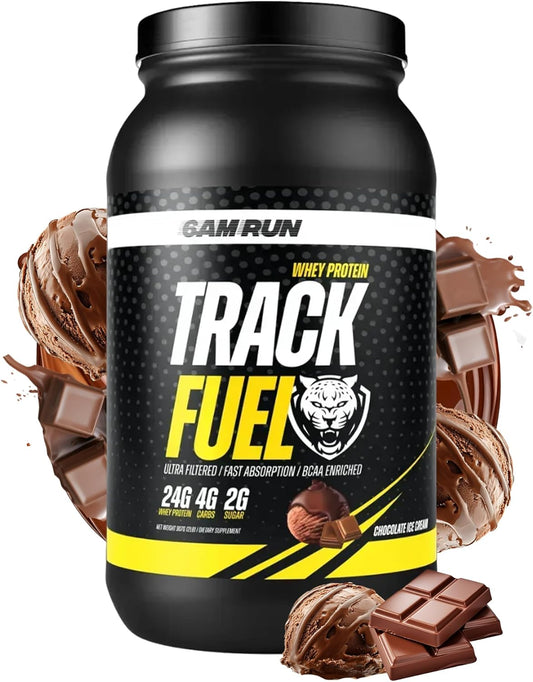 6AM Run Track Fuel Whey Protein Powder - 25 Grams of Protein - Easy Mixing and Great Taste - BCAA Enhanced - 2 Pound (28 Servings (2lbs), Chocolate)