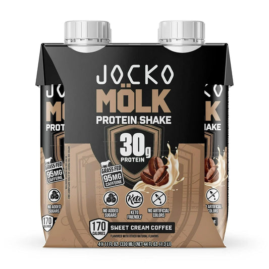 Jocko-Fuel Protein Shake, 2 Box with 4 Bottle - Ready to Drink, Grass-Fed Whey, No Artificial Sweeteners, Keto-Friendly, Low-Carb, High-Protein, Meal Replacement, Recovery, Fitness (11 Fl Oz, Sweet Cream Coffee)