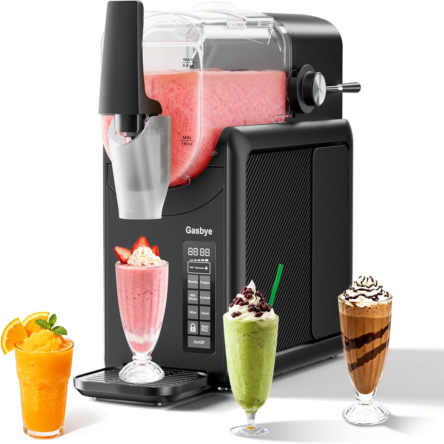 Gasbye Slushie Machine No Ice Needed, 88-OZ Large Capacity, Rapid Cool, LED Display, Frozen Drink Maker Perfect for Slush, Milkshakes, Frappes and More, Black