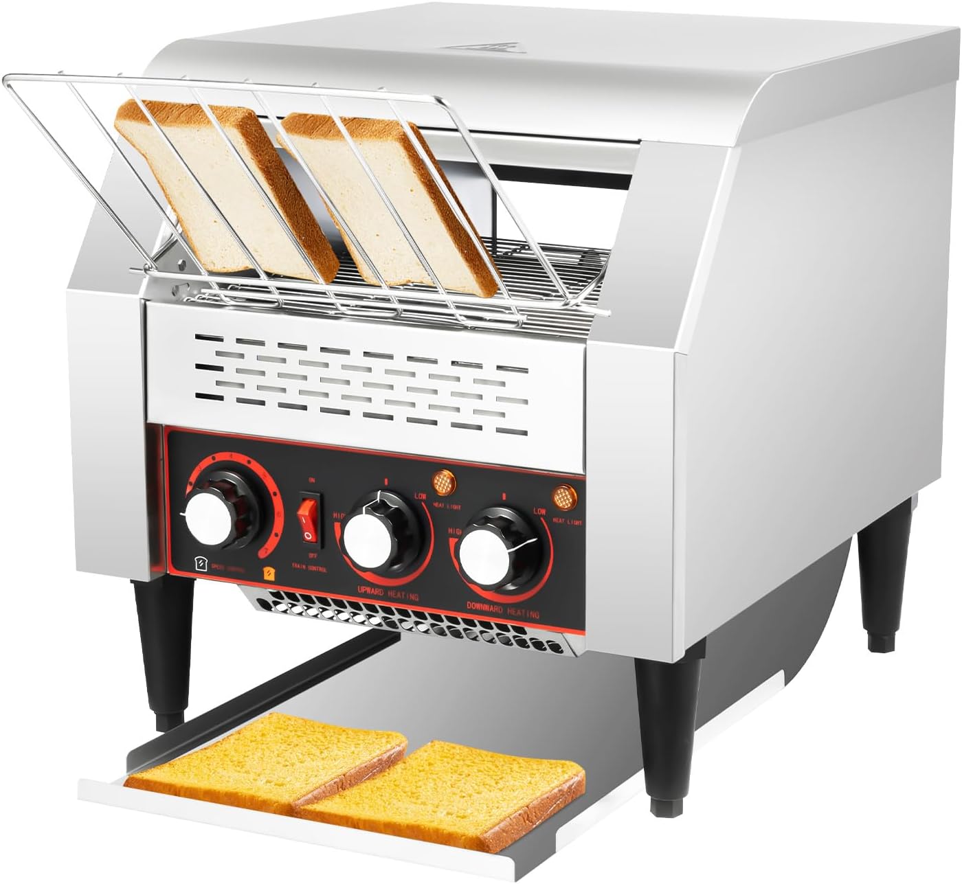 300 Slices/Hour Commercial Toaster Conveyor for Restaurant 2200W Stainless Steel Heavy-Duty Bun Toaster with Temperature Control & 2 Heating Modes for Bun Bagel Bread Baked Food