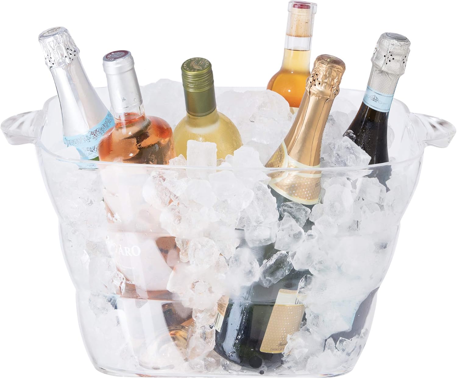 OGGI Acrylic Square Party Tub - Clear Beverage Cooler w\/Handles, Wine Cooler, Beer Chiller, Ideal Party Tubs for Drinks, Use Ice Tub for Indoor or Outdoor Bars, 16.75" x 14"