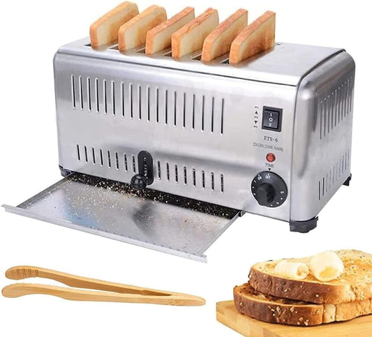 6 Slice toaster commercial Stainless Steel Toaster, 2500W toasters, Removable Crumb Tray for Various Bread Types