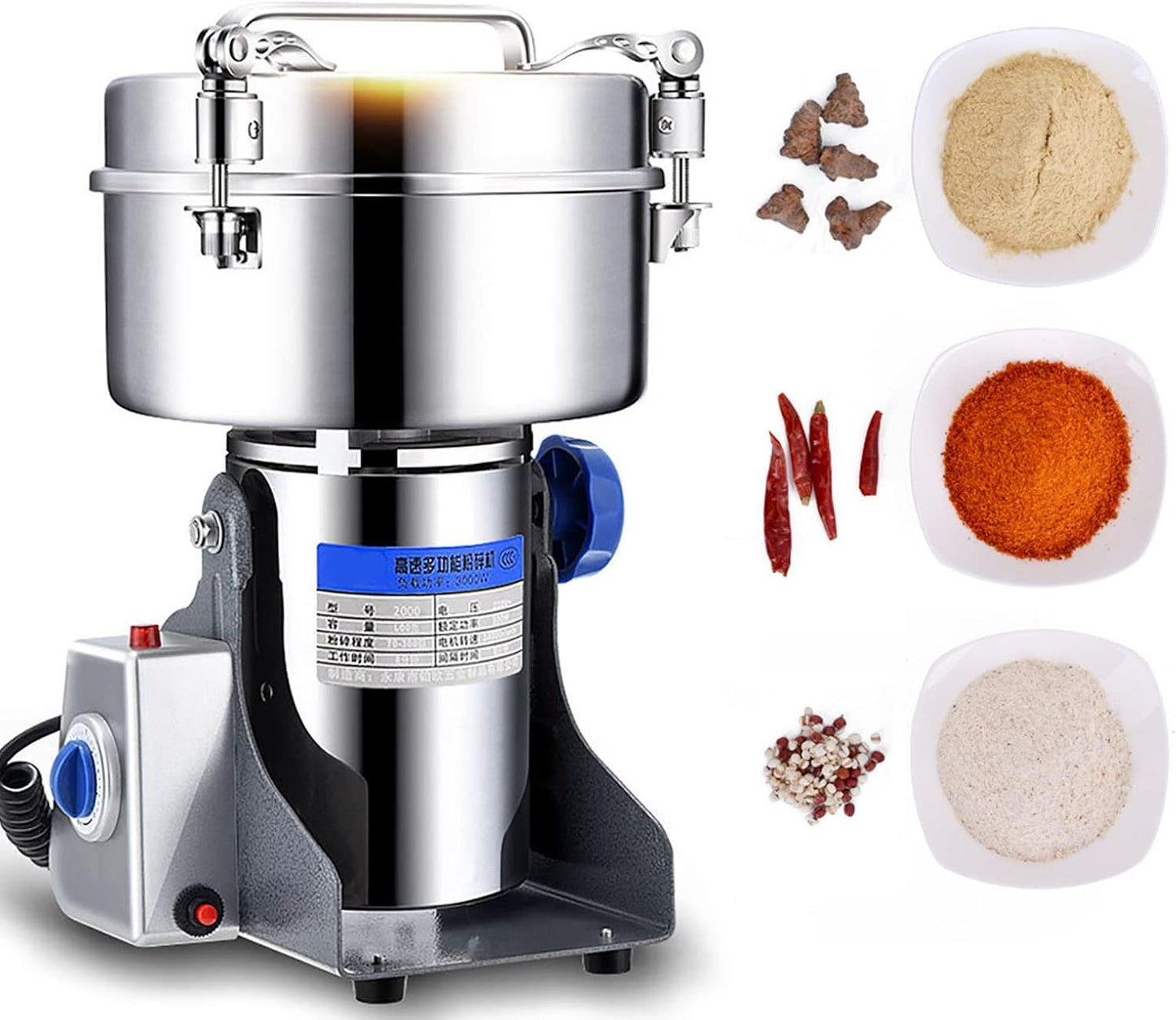 1000G Commercial Electric Grain Grinder Mill Swing Type Herb Grinder Stainless Steel Cereal Pulverizer High Speed Coffee Grinder for Grinding Grains Spice Pepper Nuts Seed(