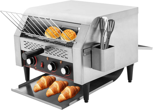 Commercial Conveyor Toaster 450 Slices\/Hour 2400W Heavy Duty Industrial Stainless Steel Electric Restaurant Commercial Toaster with Handle&Double Heating Tubes for Home Restaurants