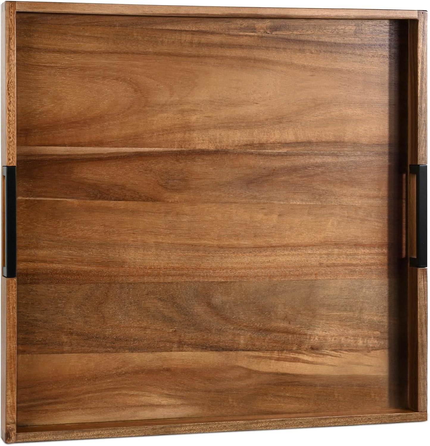 Large Square Ottoman Tray for Living Room and Coffee Table 22 Inch Decorative Acacia Wood Serving Tray with Handles for Breakfast in Bed, Dinner Food Kitchen TV (Natural, 22" x 22" x 2")