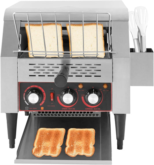 1900W Commercial Electric Conveyor Toaster w/ 7 Speed Adjustable Countertop Stainless Steel Bread Toaster for Bagel Burgers Baked Food Sandwich, 300 Slices/H Heavy Duty Restaurant Toaster