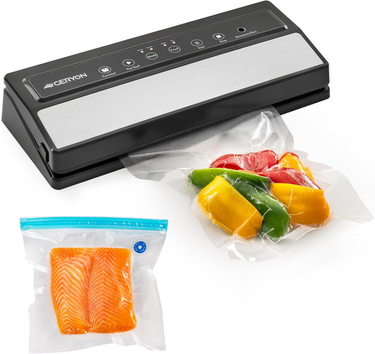 GERYON Vacuum Sealer Machine \u2013 Automatic Food Vacuum Sealer for Dry & Moist Food, Compact with LED Touch Panel, Includes Zipper Bags & Roll, Perfect for Sous Vide & Freezer Storage (Silver)
