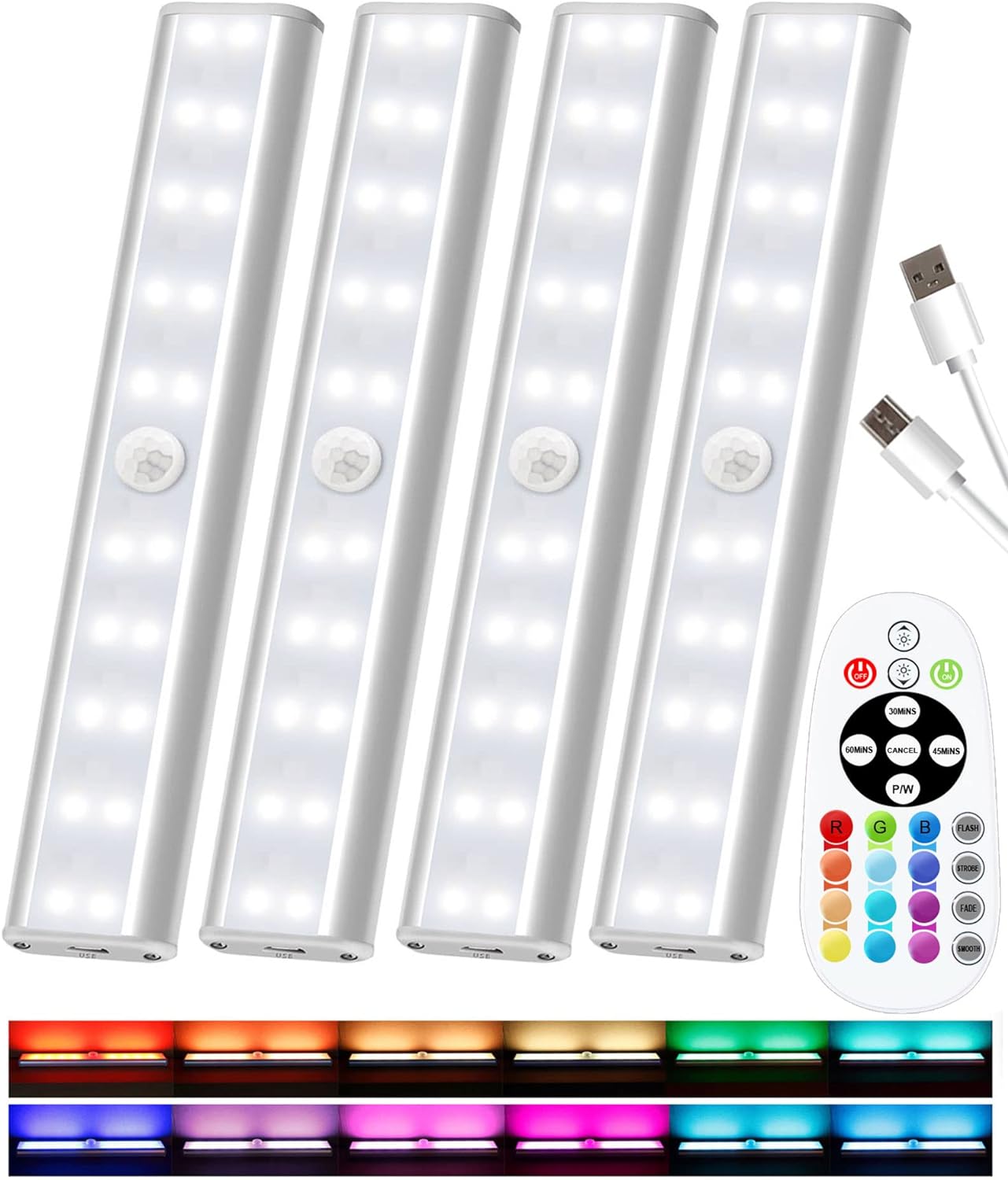 SZOKLED Under Cabinet Lights Wireless, 48-LED Under Cabinet Lighting Rechargeable, Closet Light with Timer & Dimmable, Under Counter Lights for Kitchen Shelf Pantry Desk (4 Packs)