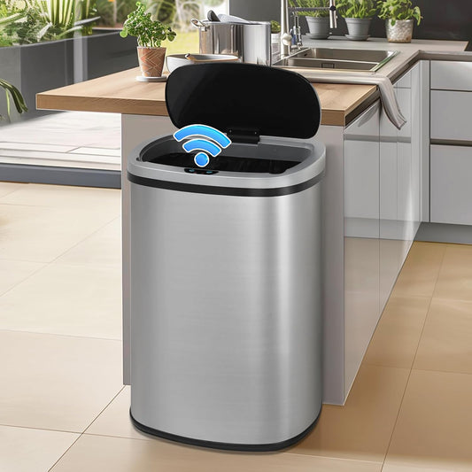 Dkeli 13 Gallon Automatic Motion Sensor Trash Can, Stainless Steel Touchless Kitchen Trash Can with Lid, 50L High-Capacity Office Bathroom Bedroom Garbage Bin