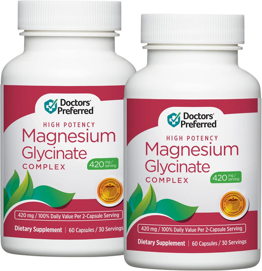 DOCTORS' PREFERRED High Potency Magnesium Glycinate Complex- Doctor-Developed Formula for Heart Health, Mood Support and More | 420 mg per Serving | 120 Count