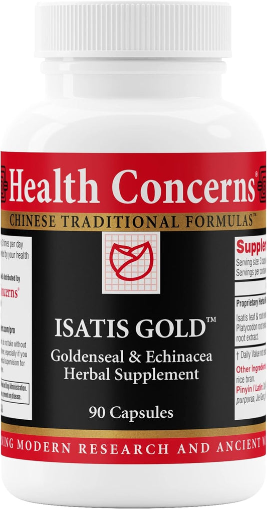 Health Concerns Isatis Gold - Immune System Support & Respiratory Tract Supplements - Isatis Leaf, Echinacea, Platycodon, Goldenseal & Ligusticum Root Extract - 90 Capsules
