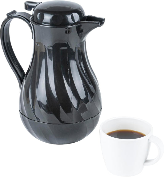Restaurantware-Restpresso 42 Ounce Coffee Carafes, 10 Insulated Coffee Servers - Push-Button Top, Swirl Design, Black Plastic Pitchers, Built-In Handle, With Identification Tags
