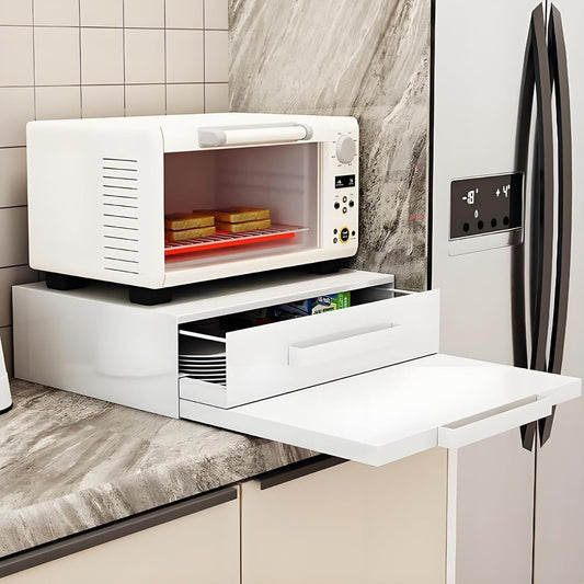 Kitchen Countertop Organizer Appliance Stand Push-Pul Storage Stand Rack for Microwave with Drawer Countertop Organizer Appliance Stand with Pull-Out Shelf,Ideal for Home