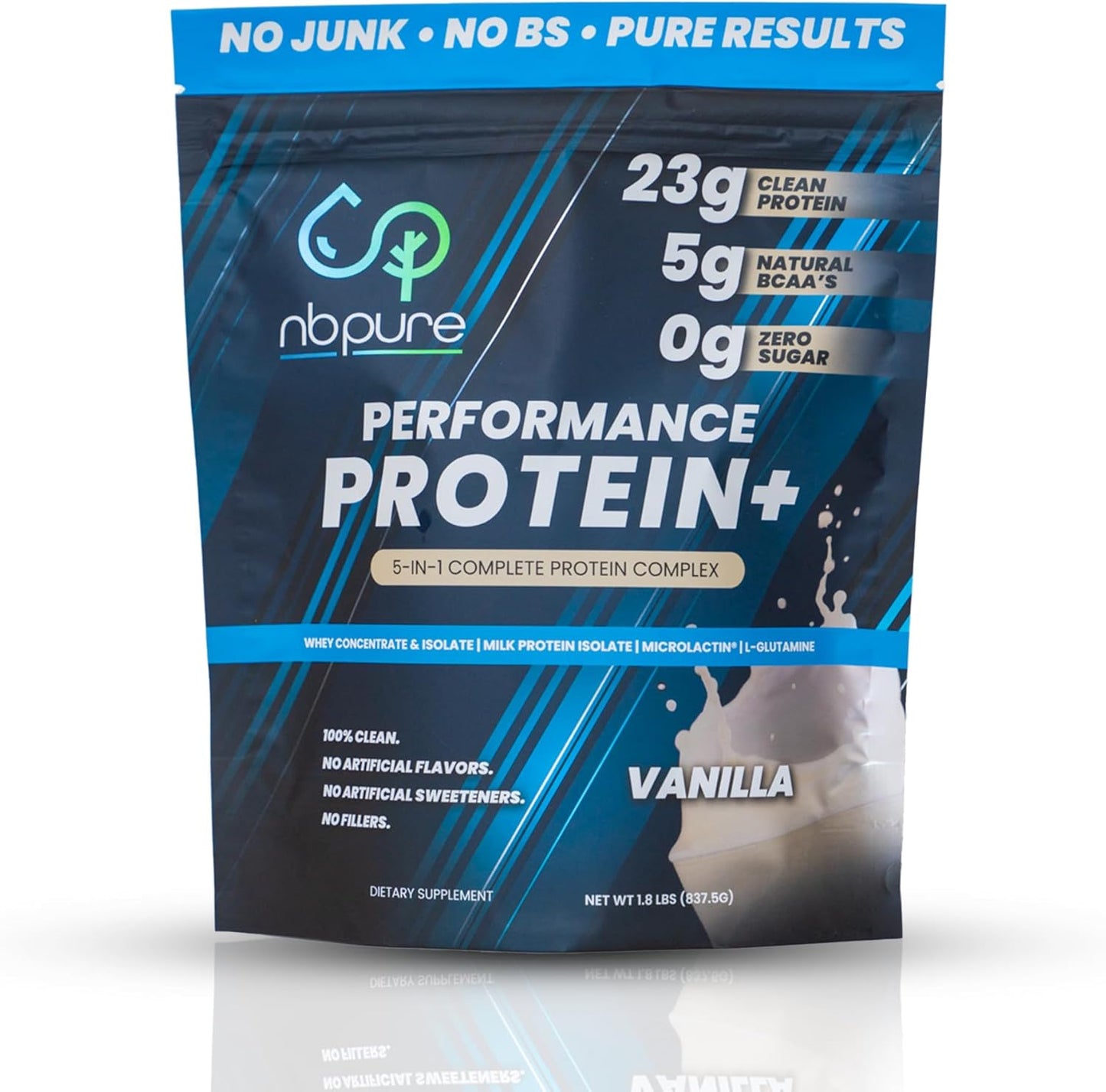 nbpure Performance Protein+: Natural Protein Blend- 23g Whey Isolate & Concentrate + Milk Protein Isolate\u2013 Clean, Healthy Protein Powder \u2013 Nothing Artificial, Vanilla