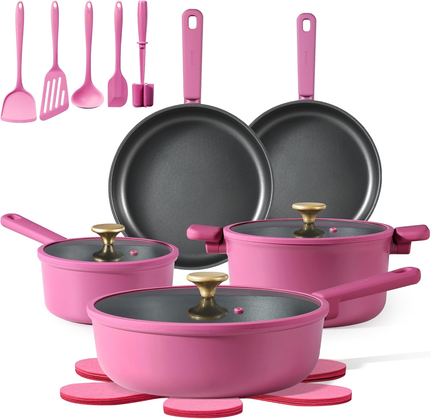 CAROTE Non Stick Pots and Pans Set, Cookware Sets Nonstick, Kitchen Cooking Set with Stay-Cool Handles,with Silicone Tools and Pot Protectors,17 Piece