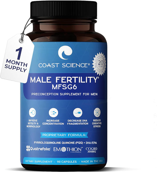 Male Fertility Supplements MFSg6 - CoQ10, Ashwaganda, PQQ - Sperm Health Count and Semen Booster Fertility Supplement for Men - Includes Prenatal Vitamins and PQQ - 90 Capsules
